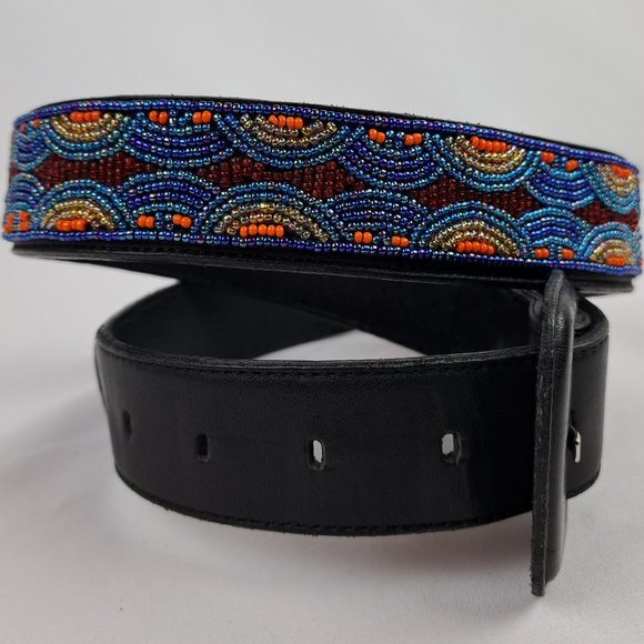 Vintage Ginnie Johansen Beaded Leather Belt M main image 11